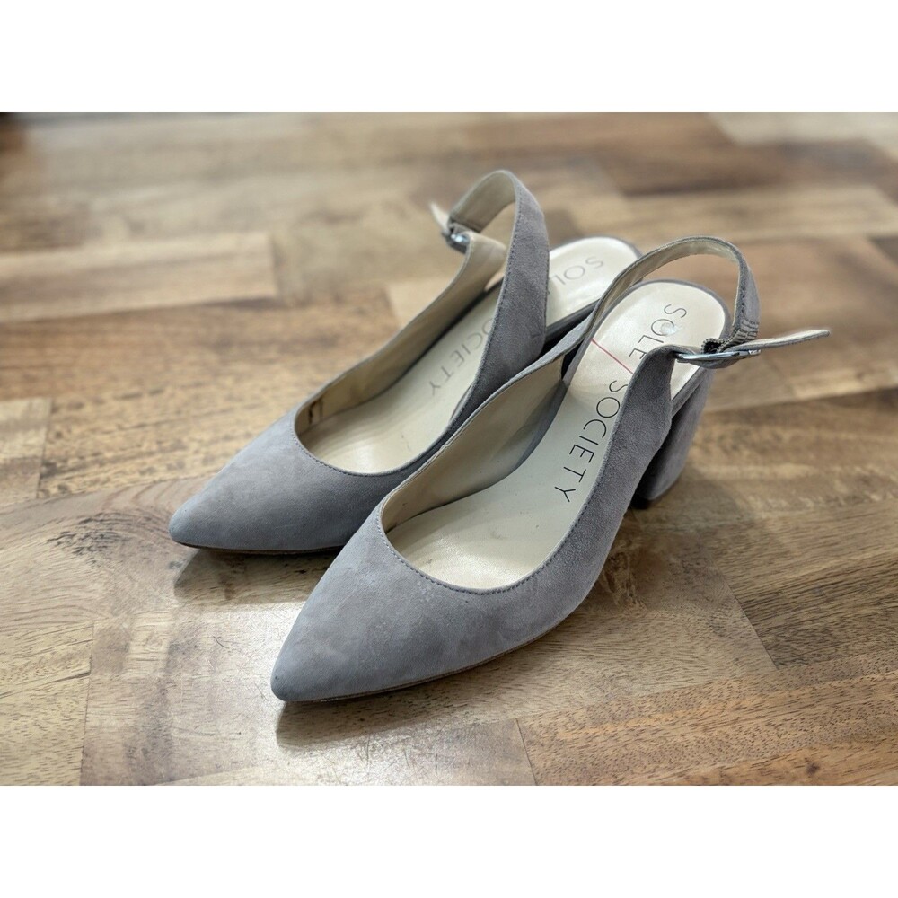 Sole Society Grey suede block heel courts Size 7